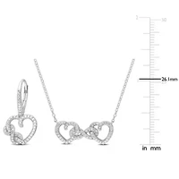 2 Piece Set of Diamond Earrings & Pendant With Chain in Sterling Silver, 18"