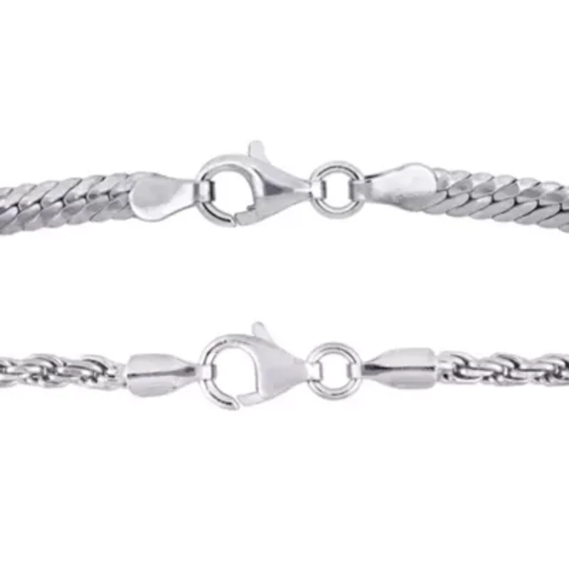 2 Piece Set of Herringbone & Rope Bracelets in Sterling Silver, 7.5"