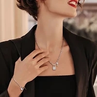 2 Piece Set of Paper Clip Link Charm Lock & Key Clasp Necklace & Bracelet in Sterling Silver, 20" & 7.5"