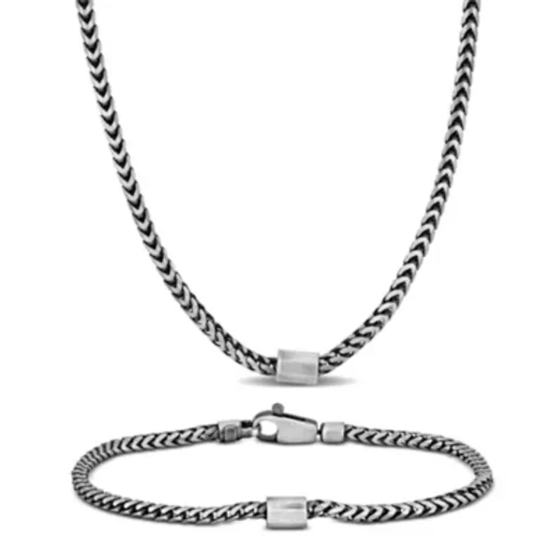 2 Piece Set of Franco Link Necklace & Anklet in Sterling Silver, 20" & 9"