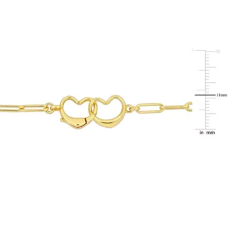 2 Piece Set of Paper Clip Link Double Heart Clasp Necklace & Bracelet in Yellow Plated Sterling Silver, 18" & 7.5"