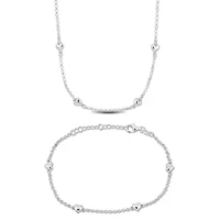 2 Piece Set of Rolo Chain Four Heart Charm Station Necklace & Bracelet in Sterling Silver - 16.5"+1" Ext. & 7"+1"Ext.
