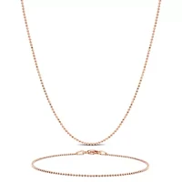 2 Piece Set of 1mm Ball Chain Necklace & Bracelet in Rose Plated Sterling Silver, 16" & 7.5"