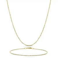 2 Piece Set of 1mm Ball Chain Necklace & Bracelet in Yellow Plated Sterling Silver, 18" & 7.5"