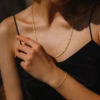 2 Piece Set of 2.2mm Figaro Chain Bracelet & Necklace in Yellow Plated Sterling Silver, 20" & 7.5"