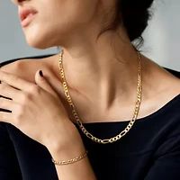 2 Piece Set of 5.5mm Figaro Chain Necklace & Bracelet in Yellow Plated Sterling Silver, 20" & 7.5"