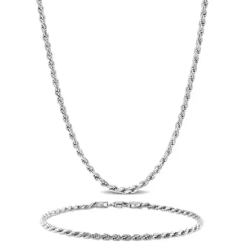 2 Piece Set of Men's 2.2mm Rope Chain Necklace & Bracelet in Sterling Silver, 20" & 9"