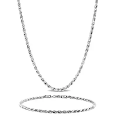 2 Piece Set of Men's 2.2mm Rope Chain Necklace & Bracelet in Sterling Silver, 20" & 9"