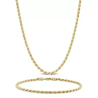 2 Piece Set of 2.2mm Rope Chain Necklace & Bracelet in Yellow Plated Sterling Silver, 20" & 7.5"