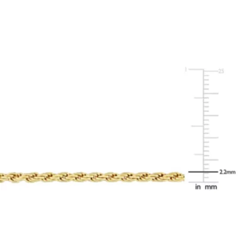 2 Piece Set of 2.2mm Rope Chain Necklace & Bracelet in Yellow Plated Sterling Silver, 20" & 7.5"