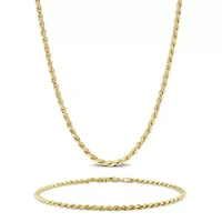 2 Piece Set of Men's 2.2mm Rope Chain Necklace & Bracelet in Yellow Plated Sterling Silver - 20" & 9"