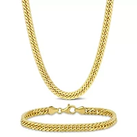 2 Piece Set of 5.5mm Double Curb Link Chain Necklace & Anklet in Yellow Plated Sterling Silver, 18" & 9"