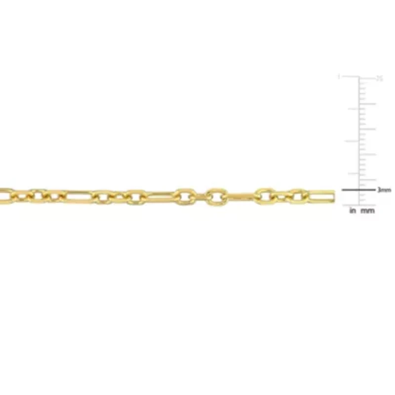 2 Piece Set of 3mm Diamond Cut Figaro Chain Necklace & Anklet in Yellow Plated Sterling Silver, 18" & 9"