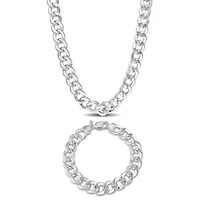 2 Piece Set of Men's 12.5mm Curb Link Chain Necklace & Bracelet in Sterling Silver, 24" & 9"