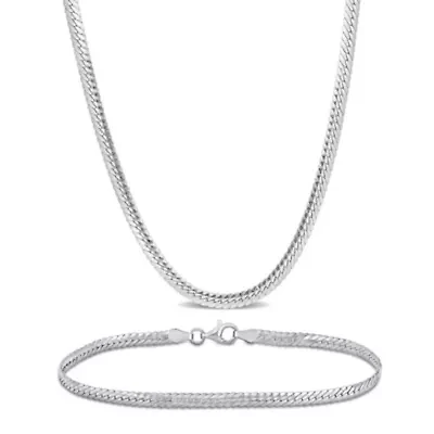 2 Piece Set of 3mm Herringbone Necklace & Bracelet in Sterling Silver - 18" & 7.5"