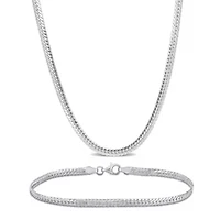 2 Piece Set of 3mm Herringbone Necklace & Bracelet in Sterling Silver - 18" & 7.5"