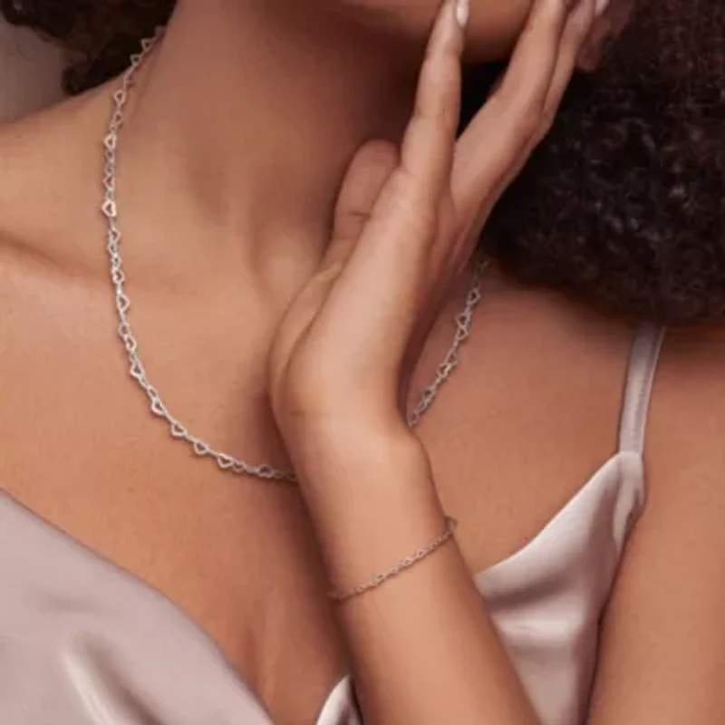 2 Piece Set of 3mm Heart Link Necklace & Bracelet in Sterling Silver, 18" & 7.5"