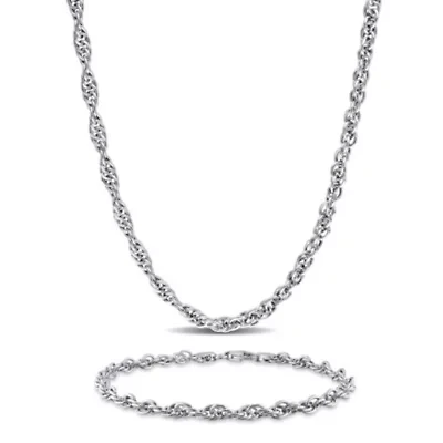 2 Piece Set of 3.7mm Singapore Necklace & Bracelet in Sterling Silver, 18" & 7.5"