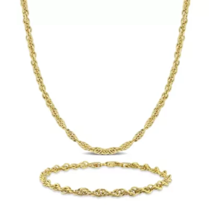 2 Piece Set of 3.7mm Singapore Necklace & Bracelet in Yellow Plated Sterling Silver, 20" & 7.5"