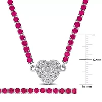 Lab Created 2 Piece Set of Created Ruby & White Sapphire Tennis Bracelet & Heart Necklace in Sterling Silver 7.25" & 17"