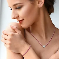 Lab Created 2 Piece Set of Created Ruby & White Sapphire Tennis Bracelet & Heart Necklace in Sterling Silver 7.25" & 17"