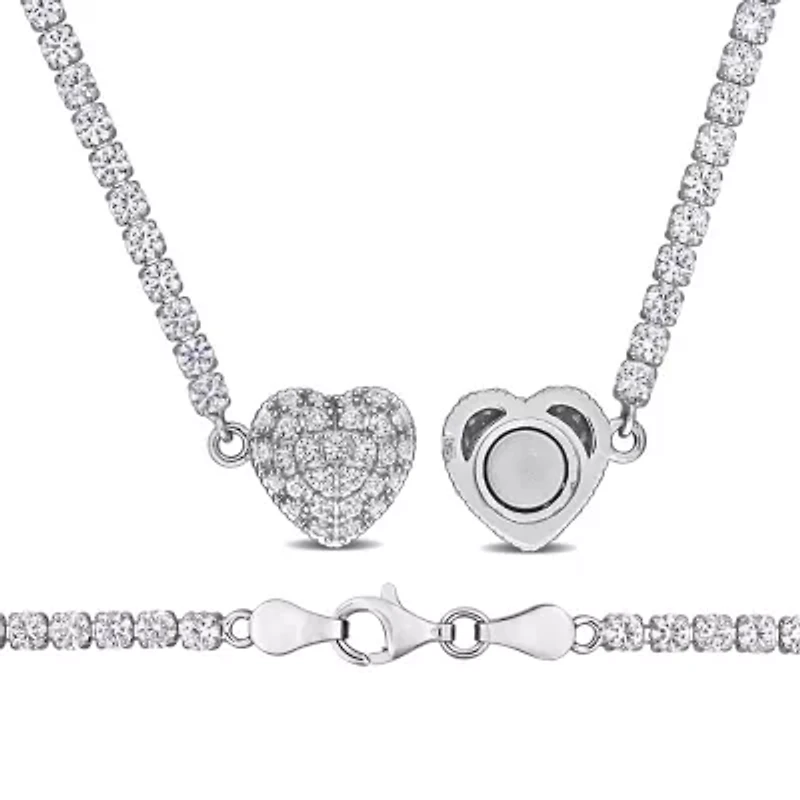Lab Created 2 Piece Set of Created White Sapphire Tennis Bracelet & Heart Necklace in Sterling Silver, 7.25" & 17"