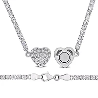 Lab Created 2 Piece Set of Created White Sapphire Tennis Bracelet & Heart Necklace in Sterling Silver, 7.25" & 17"