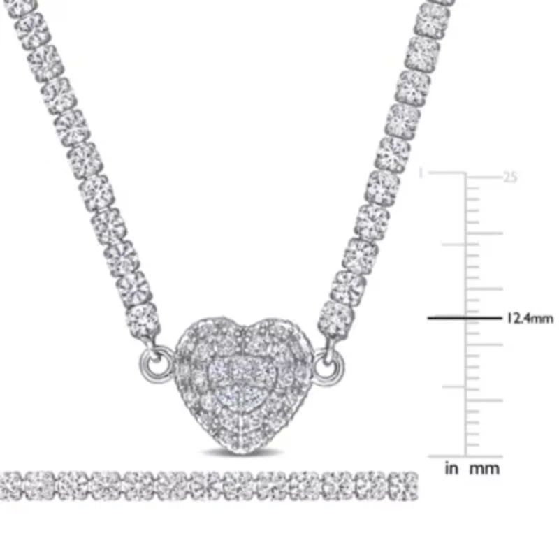 Lab Created 2 Piece Set of Created White Sapphire Tennis Bracelet & Heart Necklace in Sterling Silver, 7.25" & 17"