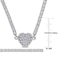 Lab Created 2 Piece Set of Created White Sapphire Tennis Bracelet & Heart Necklace in Sterling Silver, 7.25" & 17"