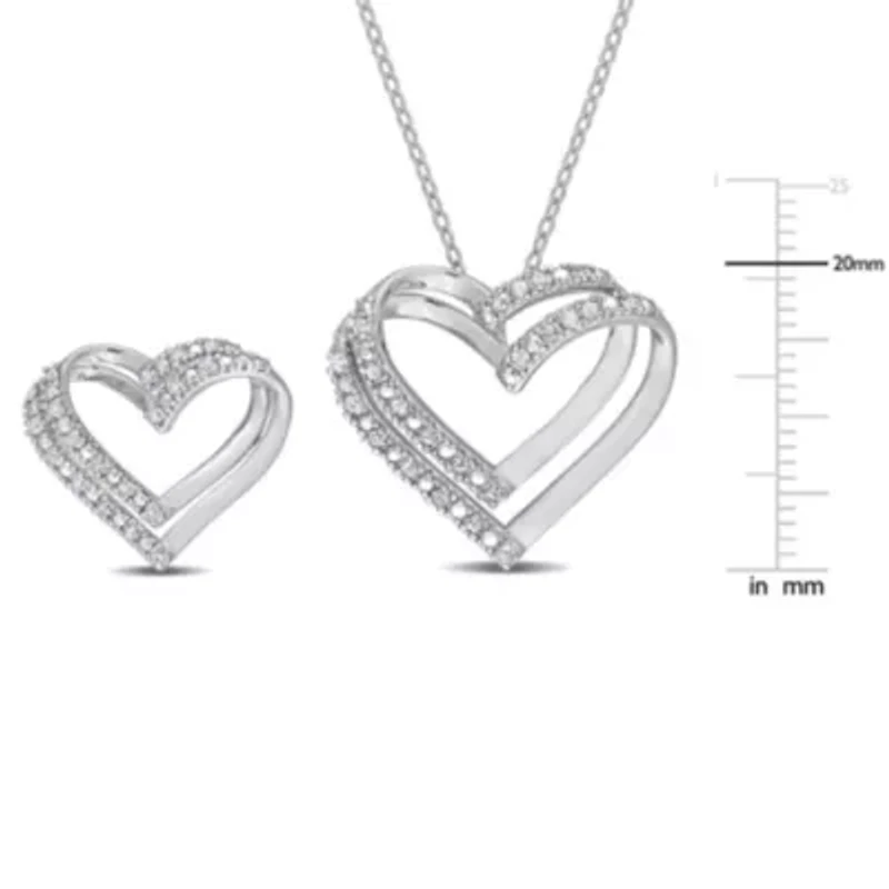 2 Piece Set of Diamond Stud Earrings & Pendant With Chain in Sterling Silver, 18"