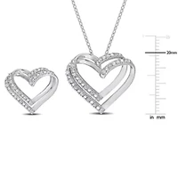 2 Piece Set of Diamond Stud Earrings & Pendant With Chain in Sterling Silver, 18"
