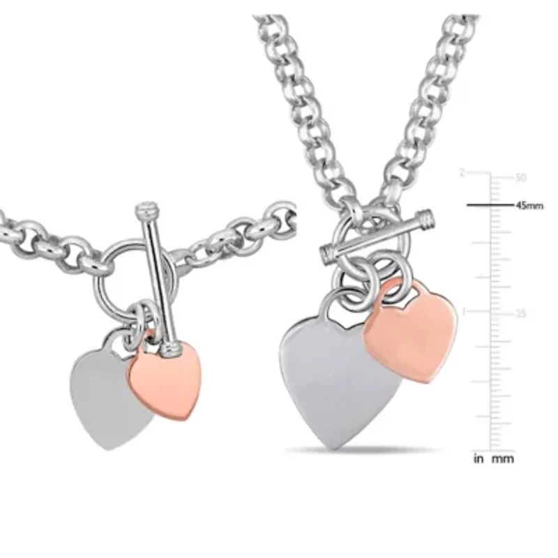 2 Piece Set of Charm Necklace & Bracelet in Rose and White Plated Sterling Silver, 18" & 7.5"