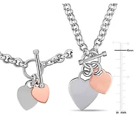 2 Piece Set of Charm Necklace & Bracelet in Rose and White Plated Sterling Silver, 18" & 7.5"