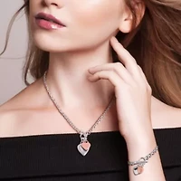 2 Piece Set of Charm Necklace & Bracelet in Rose and White Plated Sterling Silver, 18" & 7.5"