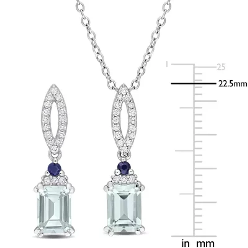 2 Piece Set of Aquamarine, Blue Sapphire & 1/3ct. t.w. Diamond Earrings & Necklace in Sterling Silver