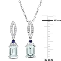2 Piece Set of Aquamarine, Blue Sapphire & 1/3ct. t.w. Diamond Earrings & Necklace in Sterling Silver