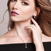 2 Piece Set of Aquamarine, Blue Sapphire & 1/3ct. t.w. Diamond Earrings & Necklace in Sterling Silver