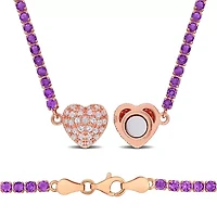 Lab Created 2 Piece Set of Amethyst, African Amethyst & Created White Sapphire Tennis Necklace & Bracelet in Rose Plated Sterling Silver 17" & 7.25"