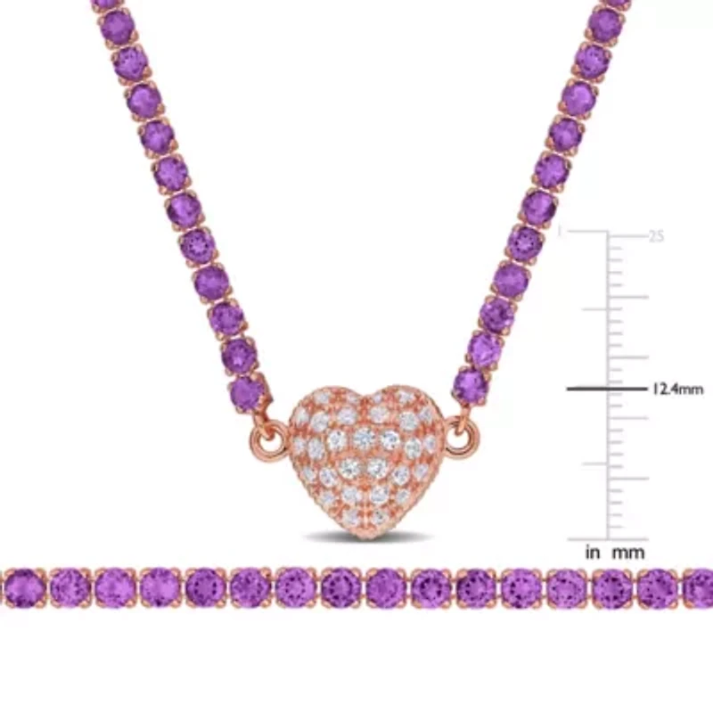 Lab Created 2 Piece Set of Amethyst, African Amethyst & Created White Sapphire Tennis Necklace & Bracelet in Rose Plated Sterling Silver 17" & 7.25"