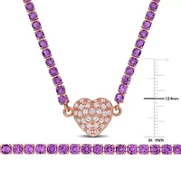 Lab Created 2 Piece Set of Amethyst, African Amethyst & Created White Sapphire Tennis Necklace & Bracelet in Rose Plated Sterling Silver 17" & 7.25"