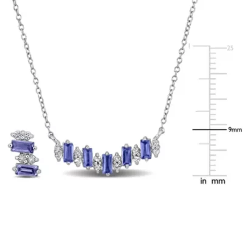 2 Piece Set of Tanzanite & White Topaz Stud Earrings & Necklace in Sterling Silver, 18"