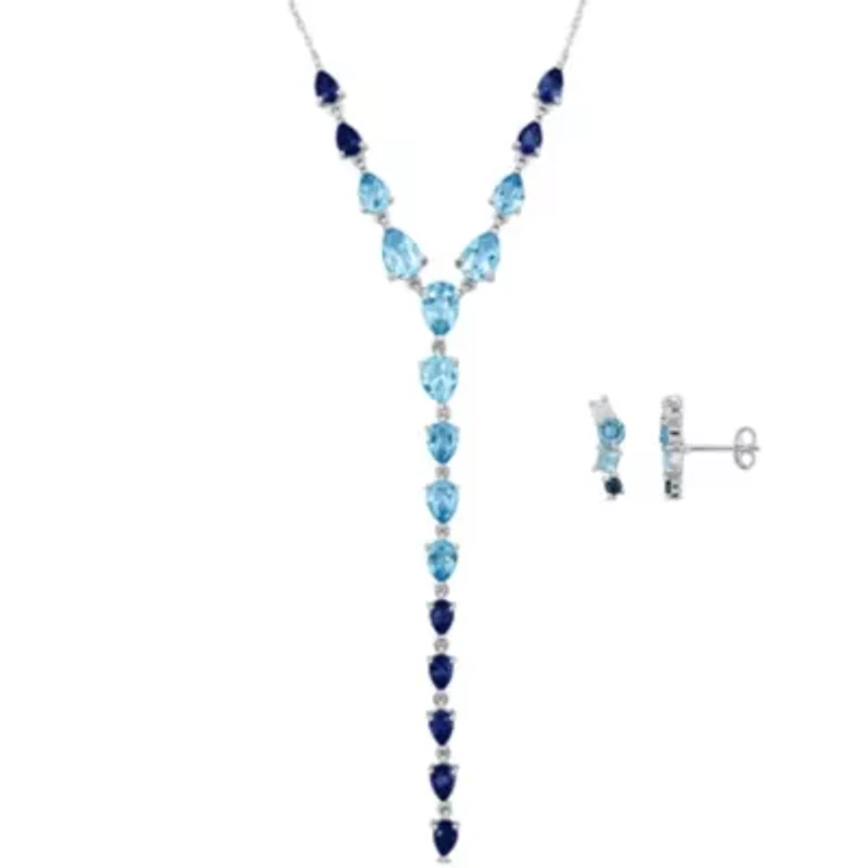 2 Piece Set of Swiss London Sky Blue & White Topaz Earrings & Necklace in Sterling Silver, 18"+2"Ext .
