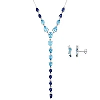 2 Piece Set of Swiss London Sky Blue & White Topaz Earrings & Necklace in Sterling Silver, 18"+2"Ext .