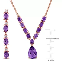 2 Piece Set of Amethyst & White Topaz, Drop Earrings & Necklace in Rose Plated Sterling Silver, 18"+2"Ext.