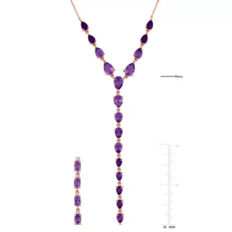 2 Piece Set of Amethyst & White Topaz Earrings & Necklace in Rose Plated Sterling Silver, 20"