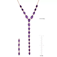 2 Piece Set of Amethyst & White Topaz Earrings & Necklace in Rose Plated Sterling Silver, 20"