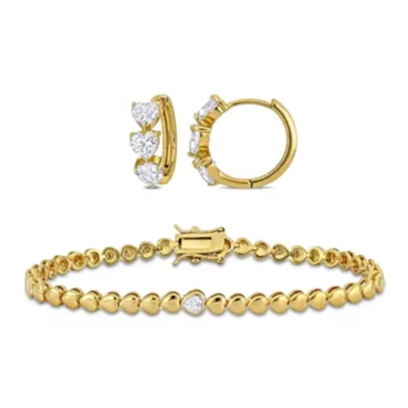 Lab Created 2 Piece Set of Created White Sapphire Hoop Earrings & Tennis Bracelet in Yellow Plated Sterling Silver, 7"