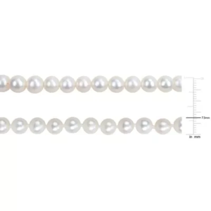 2 Piece Set of 7-7.5mm Freshwater Cultured Pearl Necklace Beaded & Elastic Bracelet in Sterling Silver, 18"