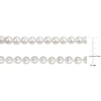 2 Piece Set of 7-7.5mm Freshwater Cultured Pearl Necklace Beaded & Elastic Bracelet in Sterling Silver, 18"