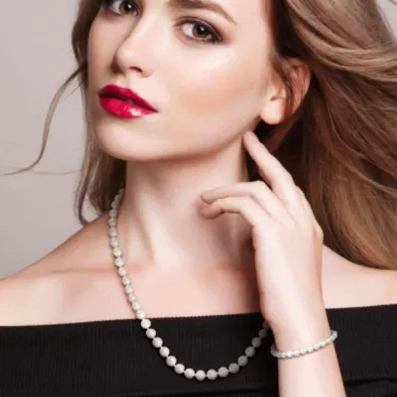 2 Piece Set of 7-7.5mm Freshwater Cultured Pearl Necklace Beaded & Elastic Bracelet in Sterling Silver, 18"